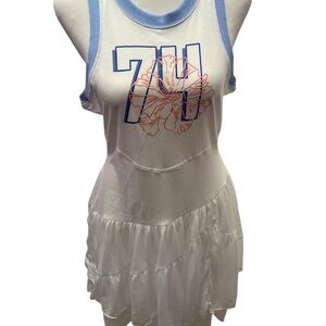 White and Blue Sleeveless Midi Dress